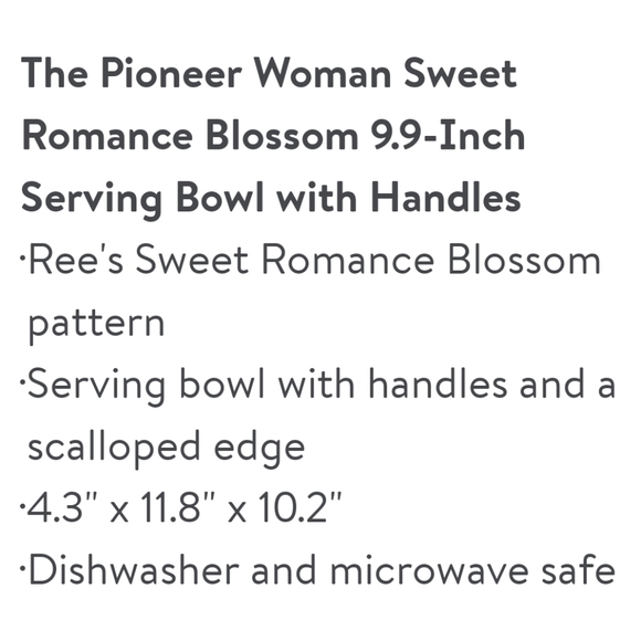 ❤️ New Pioneer Woman Sweet Romance Blossoms Serving Bowl with Handles - Picture 4 of 5